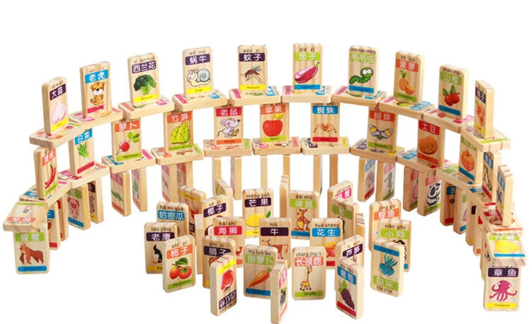 100 шт. кубики домино деревянное Когнитивное Обучение игрушки домино деревянные животные растения Интеллектуальные развивающие игрушки для детей