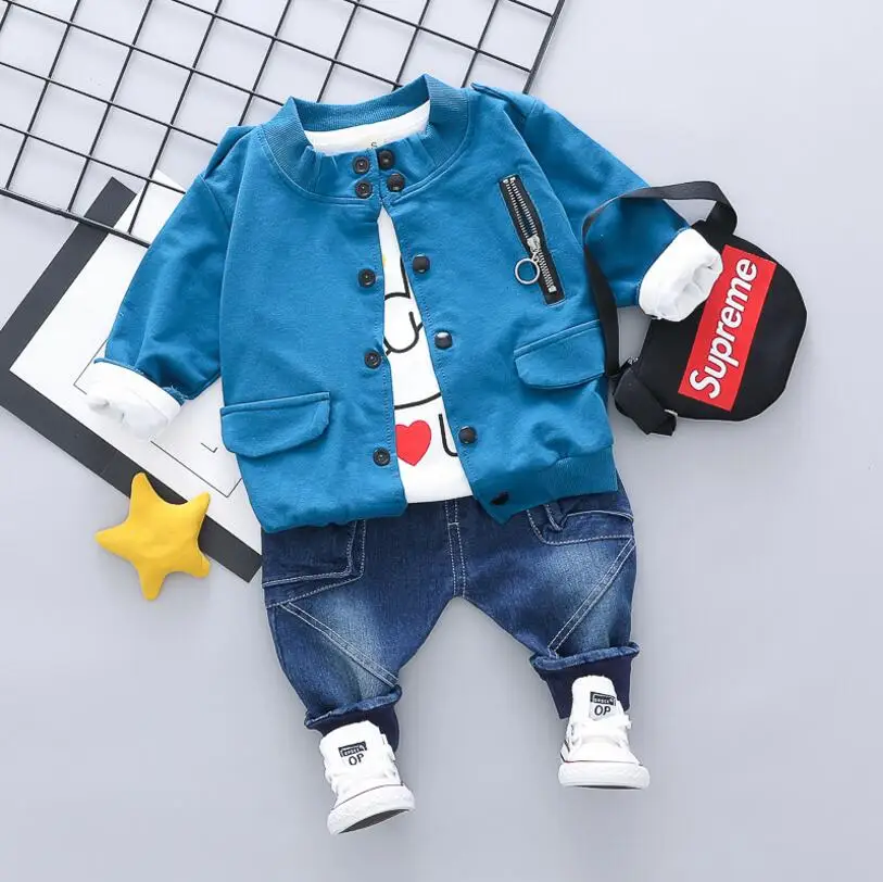 Boys'Dress/весенне-осенняя бейсбольная куртка с рисунком граффити детский джинсовый костюм из трех предметов одежда для детей - Цвет: 3