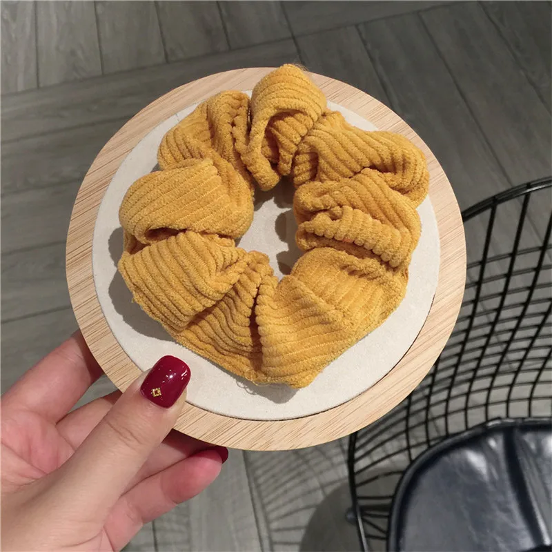 yellow 6 цветов, женские теплые вельветовые большие резинки для волос, однотонные мягкие винтажные резинки для волос, полосатые тканевые резинки для волос - Цвет: yellow