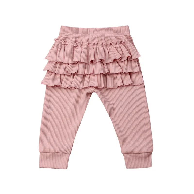 Осенне-зимние штаны длинные штаны с оборками для новорожденных и маленьких девочек, леггинсы, штаны из полипропилена, розовые однотонные Хлопковые Штаны - Цвет: Розовый