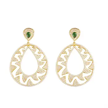 

European and American design elegant geometric big pendant earrings fashion cubic zirconia ladies dress engagement party wedding