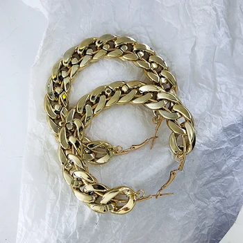 

AENSOA 2020 Korean Gold Color Chain Hoop Earrings for Women Fashion Popular Metal Chain C Shape Simple Ring Earrings Jewelry