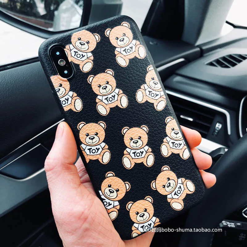 Супермодный роскошный брендовый чехол с текстурой кожи для iphone 7, 8, 6S plus, XS, 11 MAX Pro, XR X, милый медведь, мягкий силиконовый чехол для телефона - Цвет: t4C01pwXX-2
