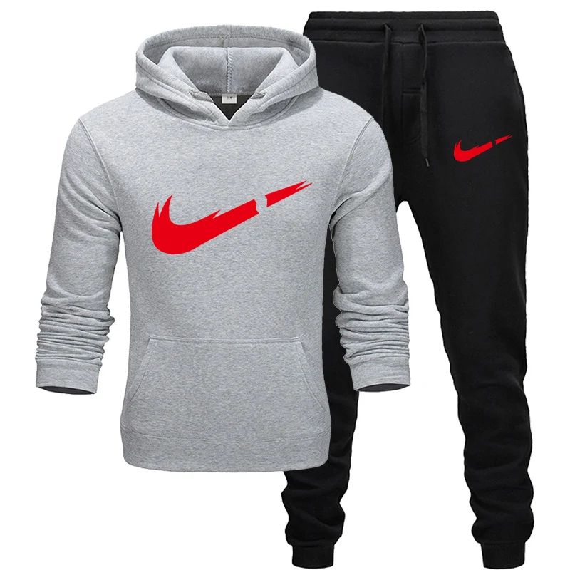 Sudadera con capucha nueva marca de moda sudaderas con capucha+ pantalones ropa deportiva traje hombres - Цвет: 8