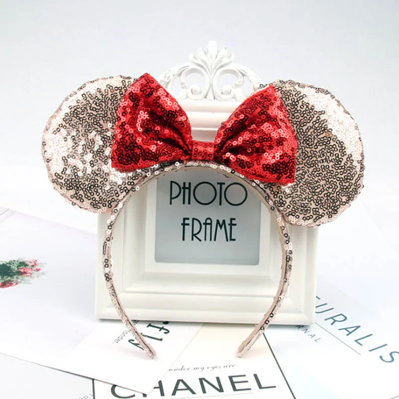 Disney Minnie Mouse Headdress Pretend Play Game Mickey Head Ears Sequin Girls Hair Bands Princess Head Hoop Plush Toys Kid Gift - Цвет: Q