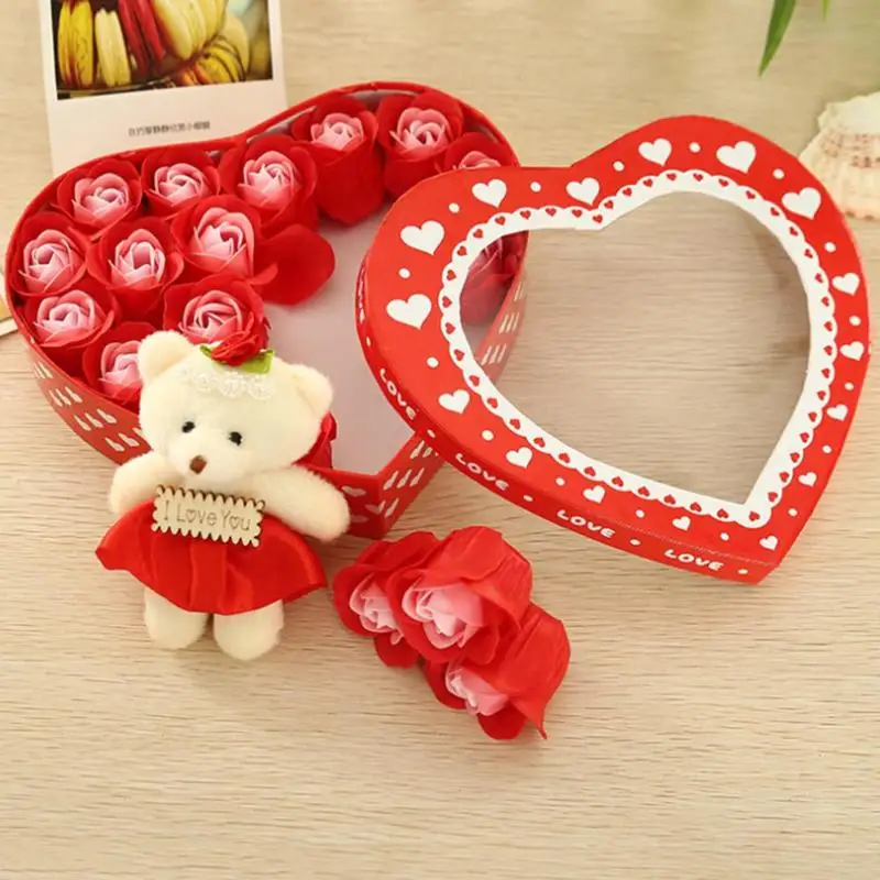 18Pcs Rose Flower Scented Soap Beautiful Heart Petal Perfumed Soap Scented Wedding Valentine Day Gift Roses Flower Bath Body Soa