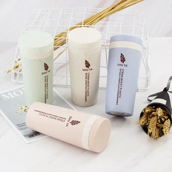 

Wheat Straw Double-layer Thermos Creative Portable Environmental Protection Student Cup With Lid