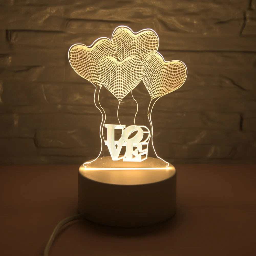 EU Plug LED 3D Lamp Illusion Switch Night Light DIY Acrylic Night Light Warm White Home Decor Atmosphere Christmas Gift lantern - Испускаемый цвет: Balloon