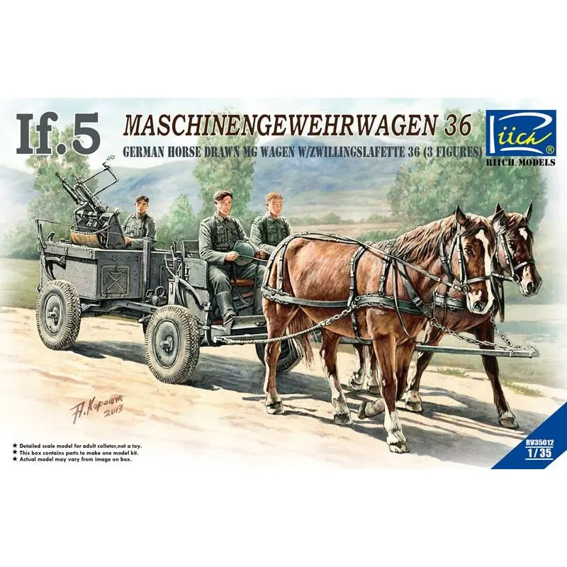 Набор моделей Riich RV35012 1/35 немецкая лошадь нарисованная MG Wagen w/Zwillingslafette 36 (3 фигурки)
