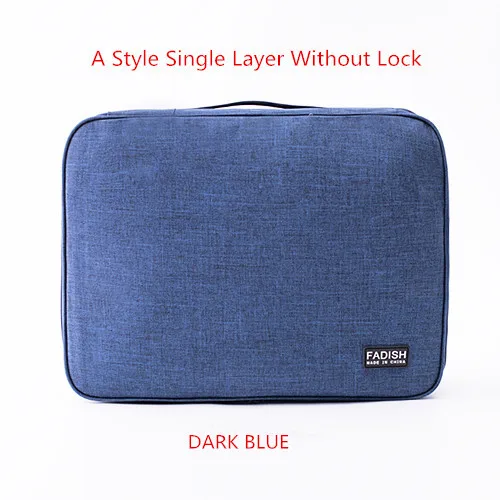 A Dark Blue Бизнес-сумка для хранения документов, офисный файл, сертификат, паспорт, карта, органайзер, катион, двойной слой, водонепроницаемый замок, сумочка, поставщик - Цвет: A Dark Blue