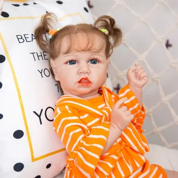 

Bebe Reborn Crooked mouth dolls full body silicone 23" 56cm cute baby reborn girl toddler doll toys gift