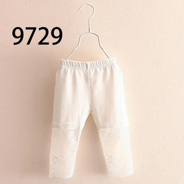 High Quality 2021 New Summer Girls Leggings Pants Lace Cotton Children Clothing Flower Girl Knee Pants 9729 White