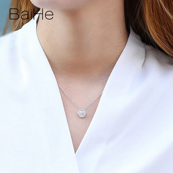 BAIHE цельное 18 к белое золото 0.18ct сертифицировано H/SI круглые натуральные бриллианты женские трендовые ювелирные изделия с бриллиантами Подарочные ожерелья