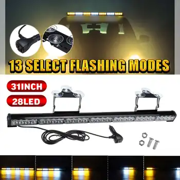 

31" 28 LED Car Roof Windshield Emergency Light Hazard Warning Lamp Flash Strobe Light Bar with Suction Cup 13 Modes Truck Traile
