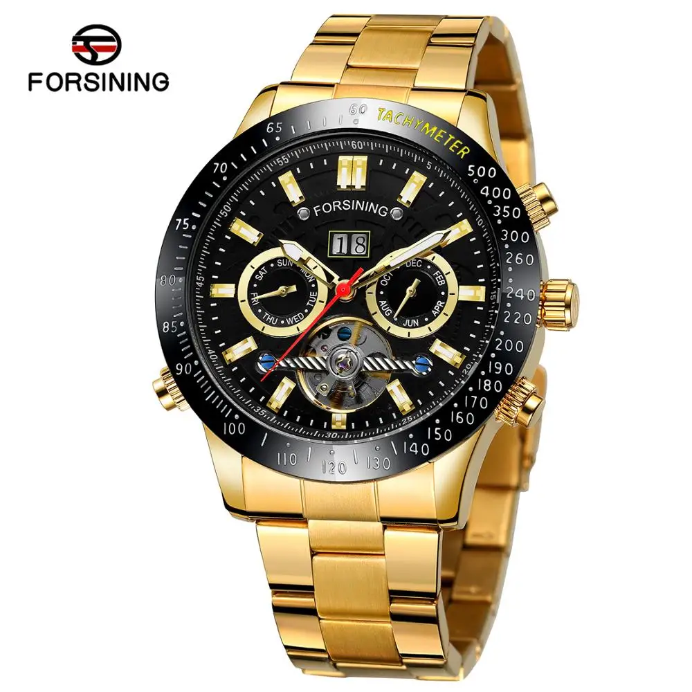 

FORSINING Gold Men's Mechanical Watch Fashion Automatic Watch Tourbillon Stainless Steel Business Watch Relogio Masculino