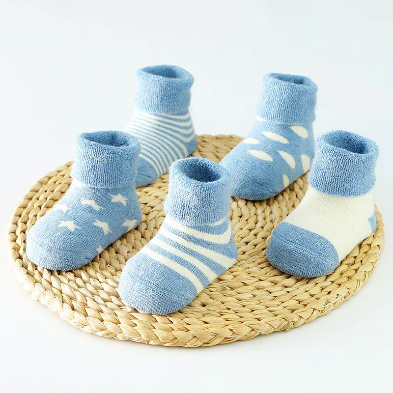 5 пар/компл. зимние носки для маленьких мальчиков и девочек хлопковые утепленные детские носки вязаный, для новорожденных, носки-башмачки для ребенка ясельного возраста зимние носки 0-2years