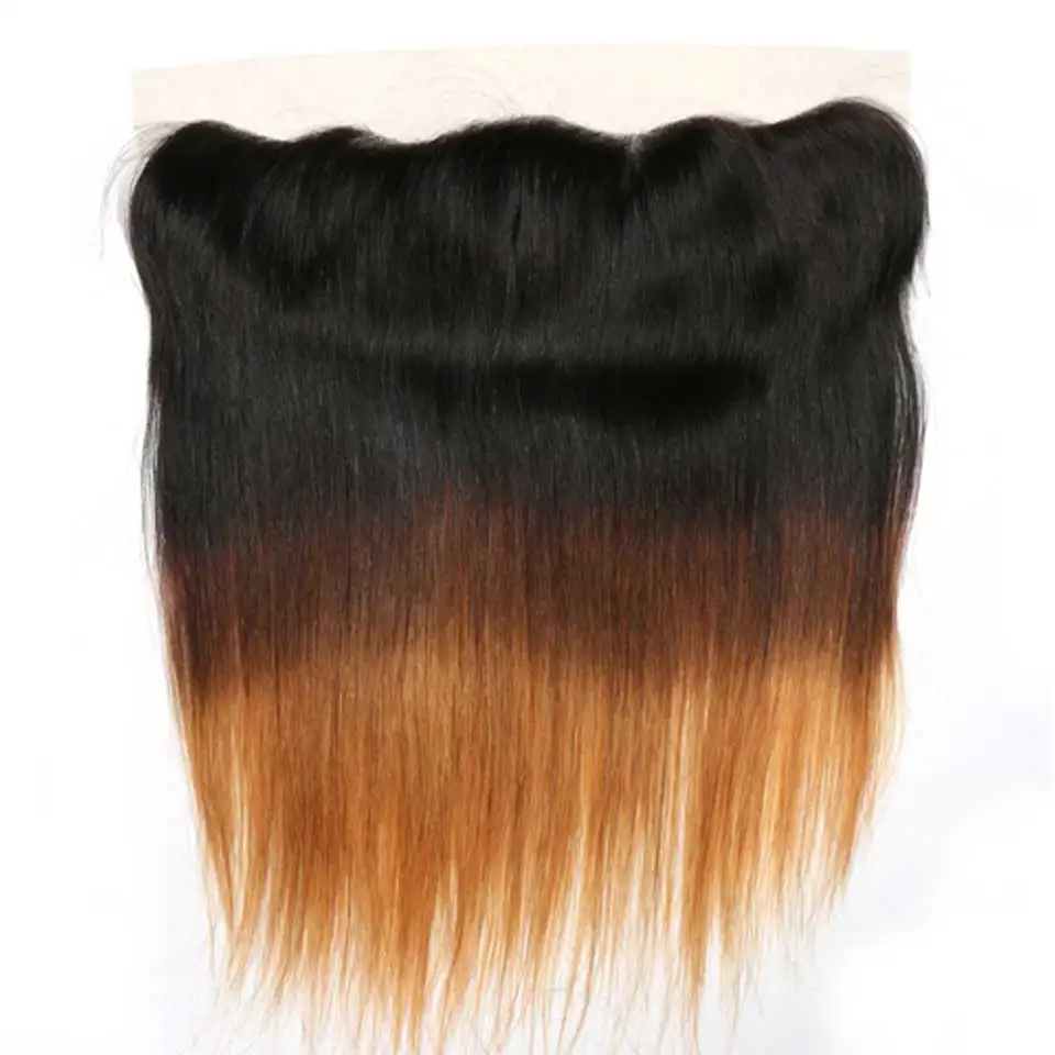 Эффектом деграде(переход от темного к прямые волосы пряди с фронтальной T1B/4/30 бразильские волосы, волнистые пряди с закрытием человеческие волосы пряди Remy