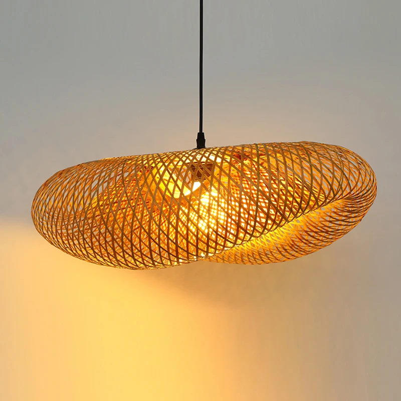 Japanese Style Bamboo Pendant Lights Hand-woven Suspension Lamp for Dining Room Living Room Restaurant Hall Bamboo Light Fixture