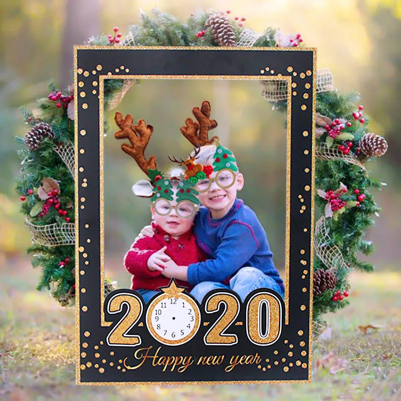 Happy New Year 2020 Decorations Wine Bottle Foil Balloons Air Globos Photo Booth Frame Props 2020 Cake Toppers Eve Party Decor