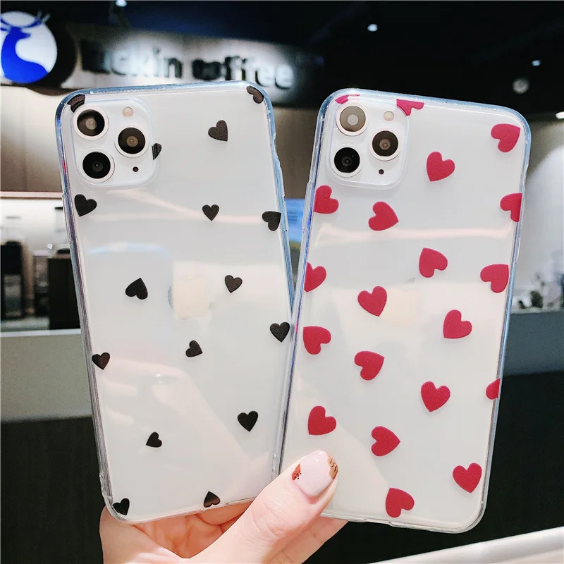 

moskado Love Heart Clear Back Cover For iPhone 11 X XR XS Max Soft TPU Fitted Case For iPhone 6S 7 8 7Plus Transparent Dot Cover