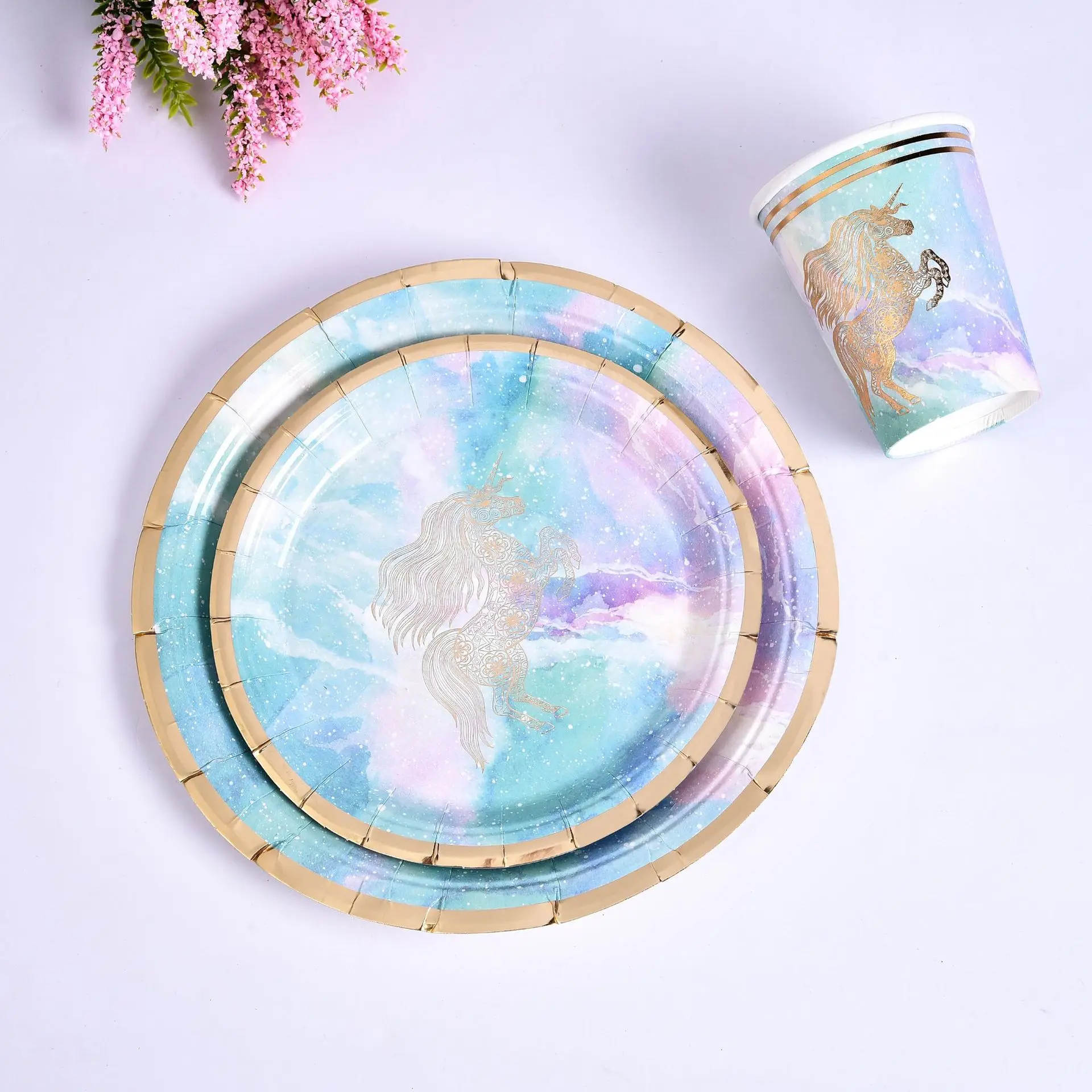 

Rainbow Unicorn Party Disposable Tableware Paper Plate Cup Cartoon Unicorn Wedding Birthday Party Decor Supplies