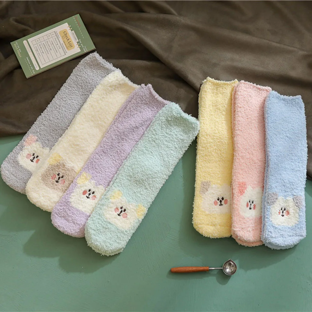 Милые носки с принтом Харадзюку для женщин и девочек; зимние уплотненные теплые носки; домашние хлопковые носки-тапочки средней длины; модные подарки