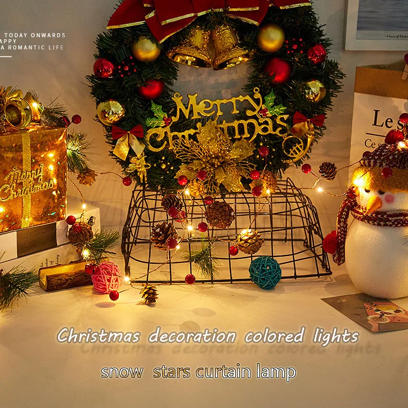 Рождественские украшения для дома, рождественские сосновые шишки, светодиодный светильник из медной проволоки, декоративные светильники с фруктами