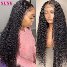 

SUSY 30 Inch T Part Lace Front Wig Curly Deep Wave Frontal Wig Closure Wig Brazilian Kinky Curly Lace Human Hair Wigs For Women