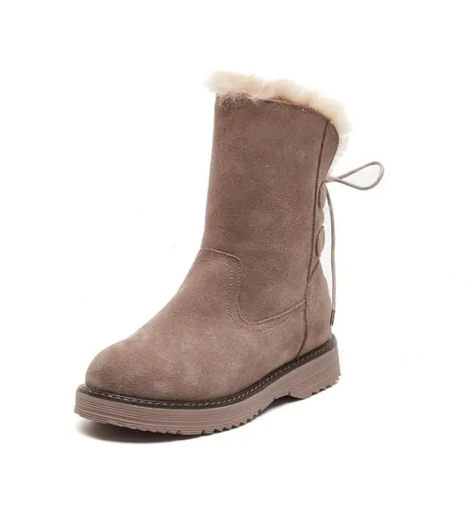 Winter Leather Warm Snow Shoes Women Boots mid-calf Plush Fur Velvet Boots Female shoes Booties Woman Footwear y190 - Color: Brown