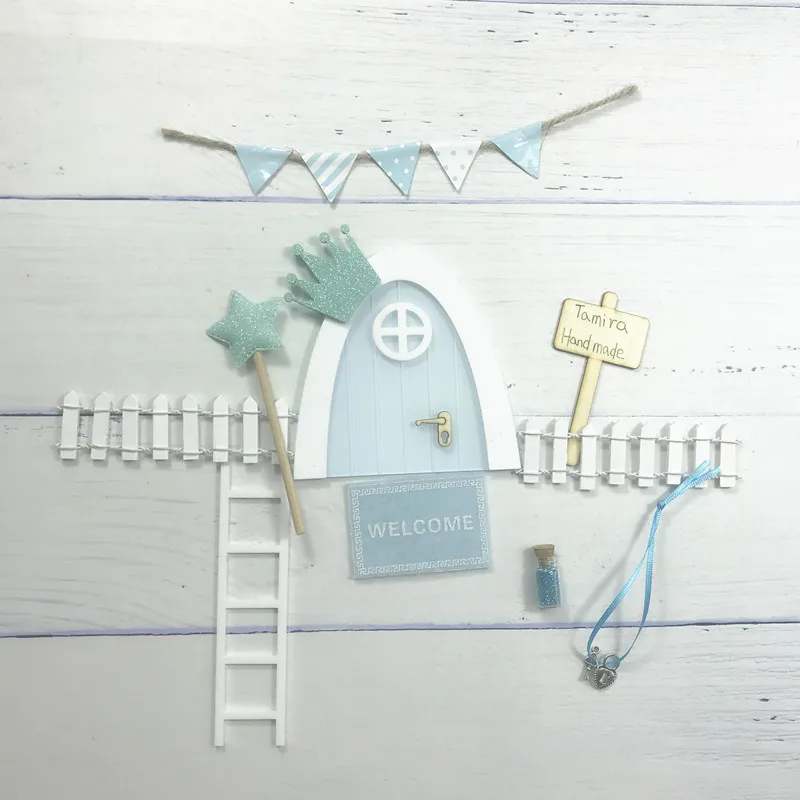 mini blue princess s Мини Арка ручной работы милый розовый Фея дверь мышь отверстие, миниатюрные деревянные двери с овсянкой и Персонализированная вывеска - Цвет: mini blue princess s