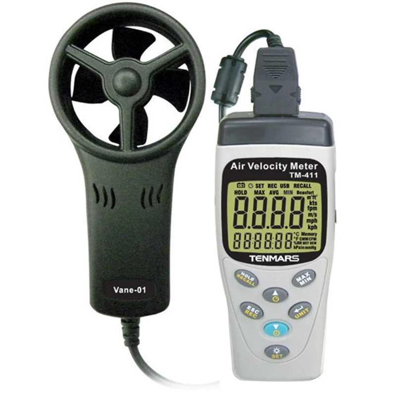 

TENMARS TM-411 Anemometer Use For Measures Air Speed, Temperature ,Humidity,Air Moisture and Absolute Pressure,New.