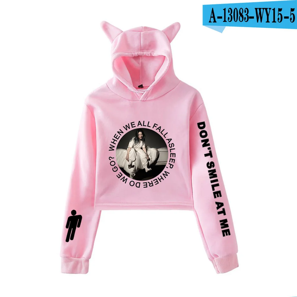 Kawaii Billie Eilish, укороченный топ, толстовки, Harajuku, с длинным рукавом, негабаритный, Billie Eilish, пуловер, осенний, Повседневный, с котом, короткий свитер - Цвет: 005