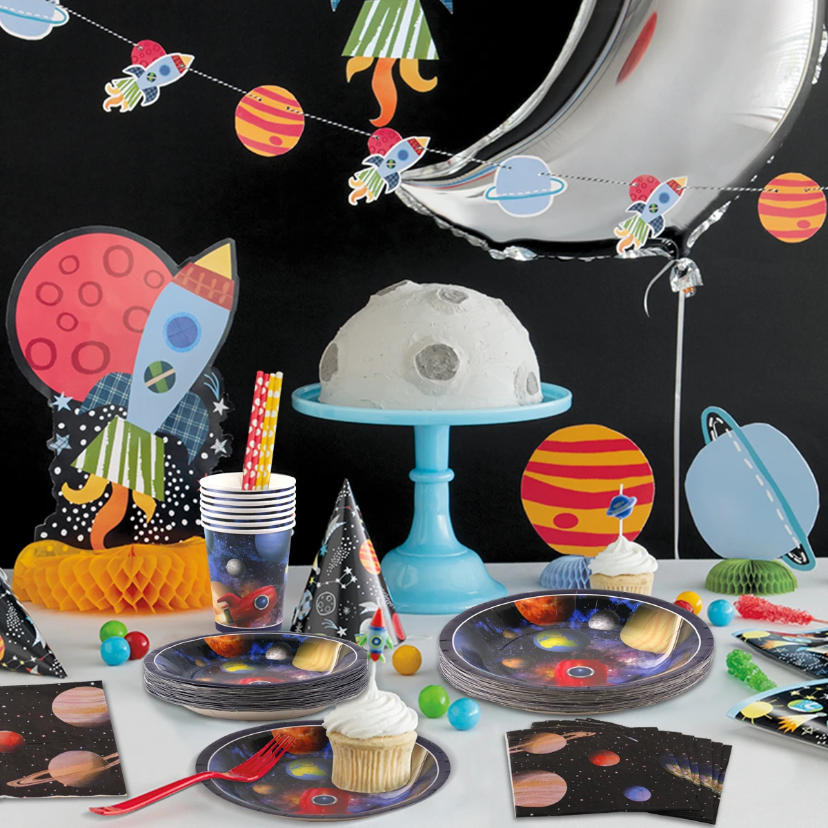 Astronaut Rocket Latex Balloons Outer Space Party Supplies Space Theme Birthday Party Decoration Kids Baby Shower Decor For Boy