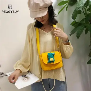 

Cute Cartoon Crocodile Women Messenger Shoulder Bags Canvas Casual Handbag Crossbody Bags Casual Ladies Flap Shoulder Bag