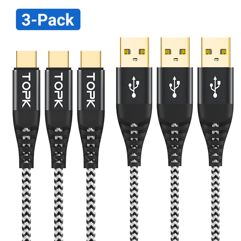 

TOPK 3 Packs Micro USB Type C Cable Fast Charging USB C for Xiaomi One plus Mobile Phone USB Data Cable 1M for Samsung