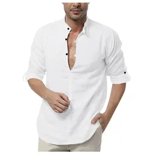 Рубашка мужская camisa masculina уличная свободная хлопковая смесь сплошного цвета с кнопками рубашки с длинными рукавами Топы мужские рубашки
