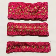 15 ярдовая жемчужная Цветочная абрикосовая вышитая кружевная лента для аппликации нашивки для свадебного платья ткань для шитья XM10182