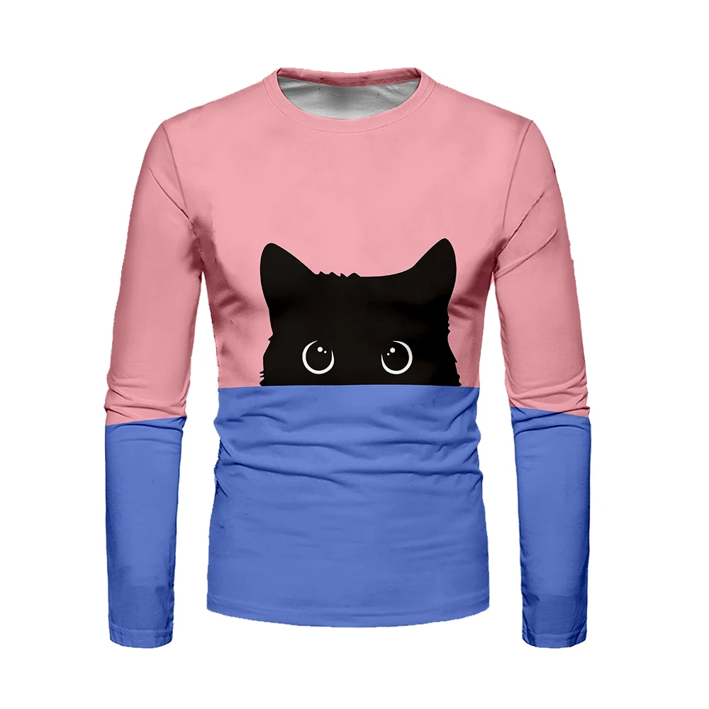 

WAMNI White Blue Cat T shirt Streetwear Kawaii Cat 3D Patchwork Long T-shirt Spring Autumn Harajuku Cool Outerwear Tee shirt