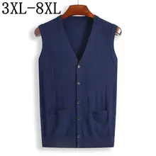 Размер 8XL 7XL зимний толстый теплый кардиган жилет мужские кашемировые свитера шерстяной пуловер для мужчин брендовые Кардиганы без рукавов с v-образным вырезом
