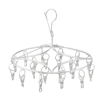

Stainless Steel Clip Windproof Storage Rack With 20 Pegs Clothes Hanger Round Sock Dryer Towels Laundry Rotatable Shoe Insoles