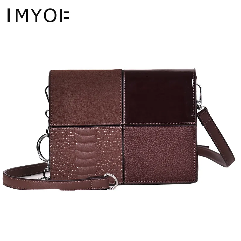 

Fashion Women Crossbody PU Leather Chain Ladies Black Shoulder Bags Geometric Crocodile Pattern Female Small Square Bags Purses