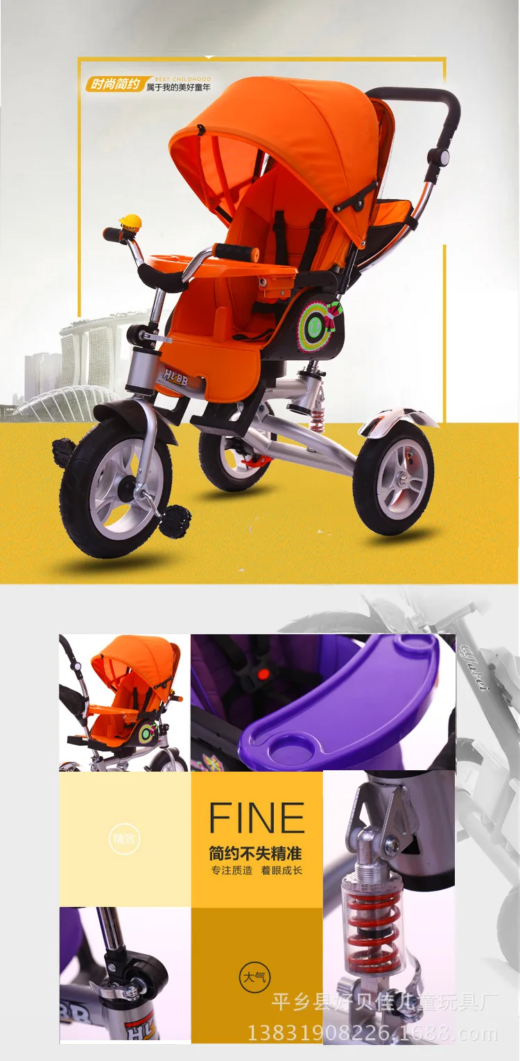 3 в 1 многофункциональная коляска с трехколесной платформой для детей, может лежать, легко складывается, на колесиках, 3 колеса, детский велосипед, От 1 до 8 лет