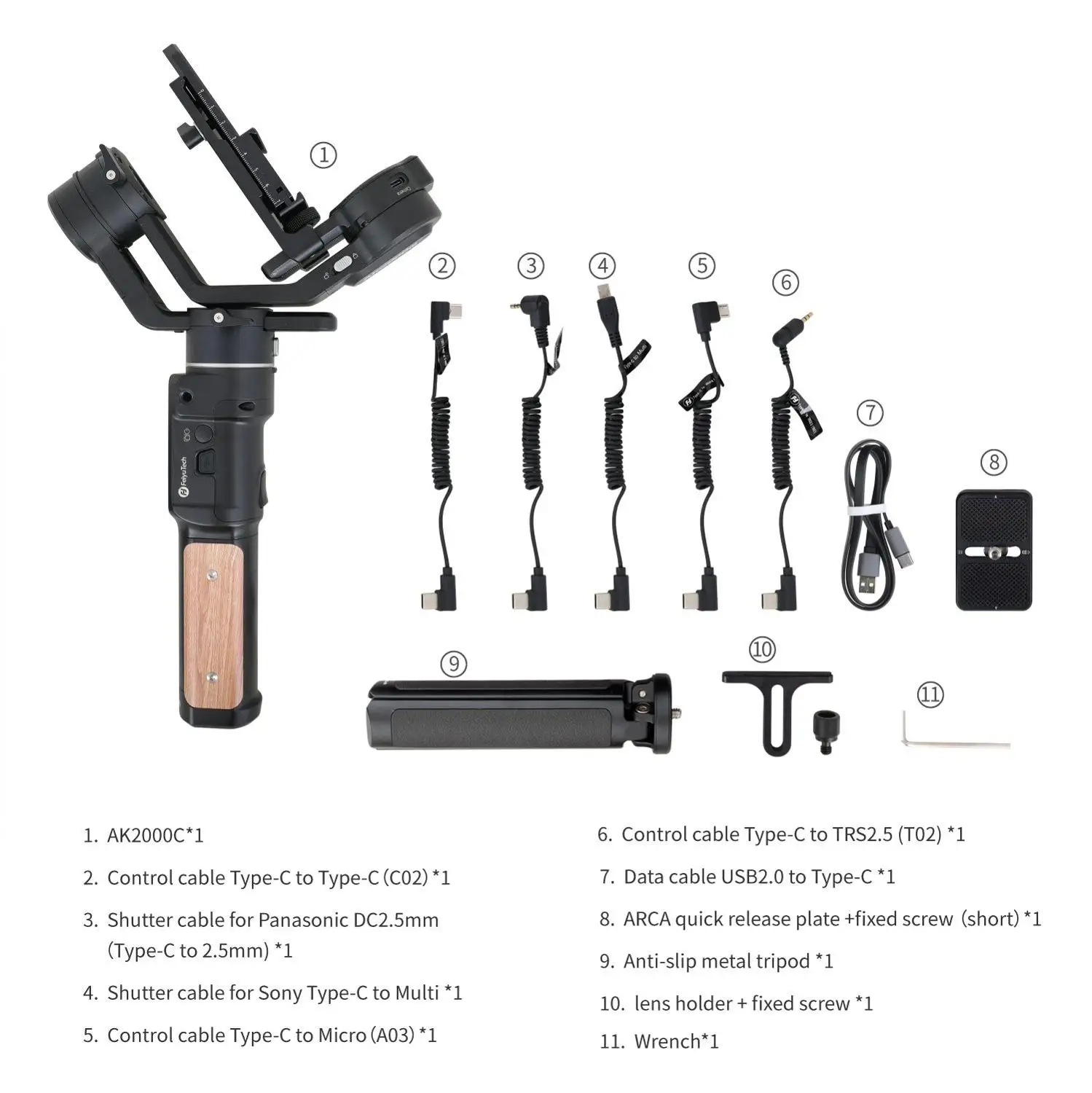 FeiyuTech AK2000C 3 Axis Foldable Release Plate DSLR Stabilizer Camera Gimbal Stabilizer for CanonSonyPanasonicNikonFujifilm
