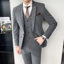 Traje de tres piezas para hombre, versión coreana, traje pequeño Delgado, ropa formal profesional, vestido de boda, mejor novio