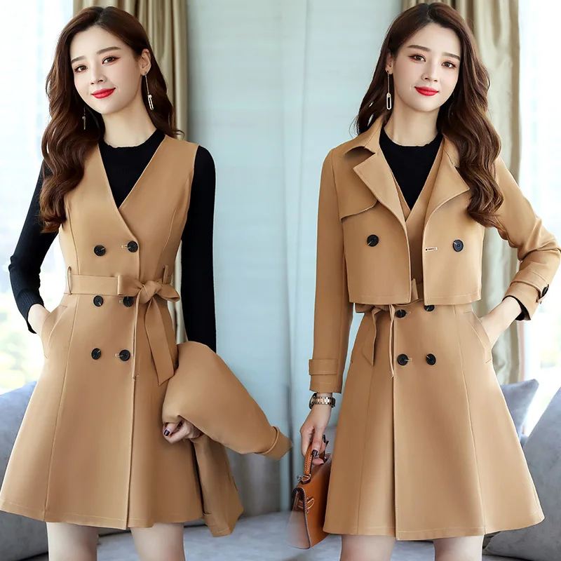 

Fashion Waist Hugging Elegant Set Comfortable Slim Fit Slimming Trend Waistcoat Solid Color Double Breasted 2018 Autumn
