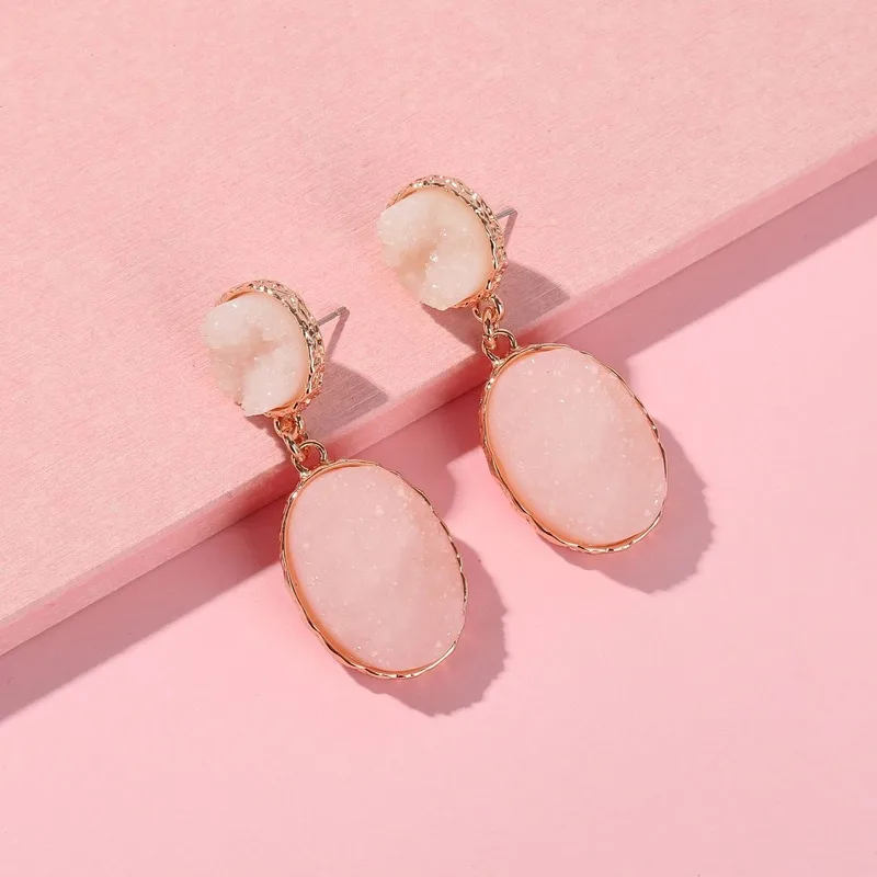 Винтажные серьги Druzy для женщин богемный кулон из смолы серьги синий камень серьги в форме капли массивные ювелирные изделия Aretes De Mujer - Окраска металла: pink