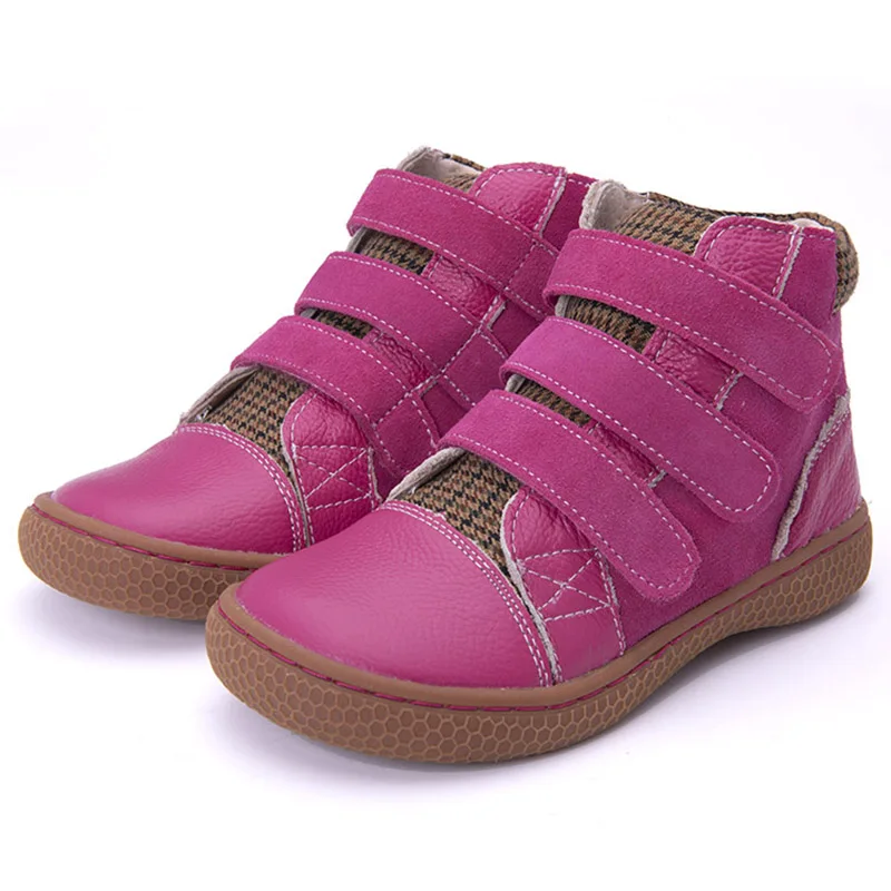 PEKNY BOSA Brand kid plaid ankle boots children Genuine Leather barefoot shoes spring autumn high-top toddler girl and boy shoes