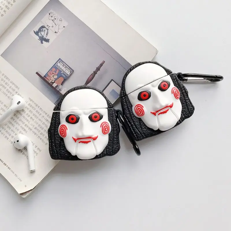 Силиконовый защитный чехол страшная маска оболочка с карабином для Airpods 1/2