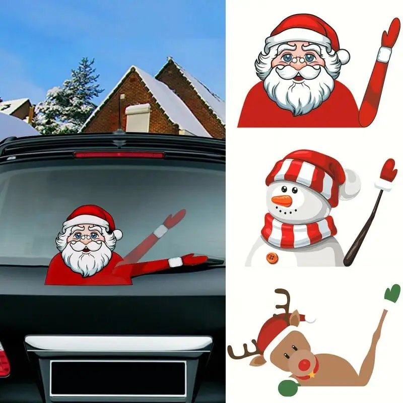 Высокое качество, Рождественское украшение, Санта Клаус, 3D ПВХ, развевающиеся наклейки на автомобиль, Стильные наклейки на лобовое стекло, украшение на заднее лобовое стекло