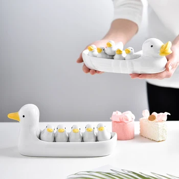 

5pcs Ceramic Cartoon Duck Chopstick Holder Whale Chopsticks Mat Set Simple Animal Five People Chopsticks To Hold Kitchenutensils